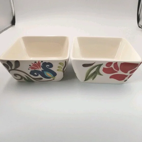 Set of 2 Vida Eva Mendes for España "Jardine" Square Handcrafted Snack Bowls 5" - Picture 2 of 9